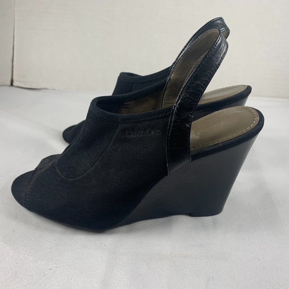 Calvin Klein Fawnah Peep Toe Womens Wedge Shoe Black Size 8M